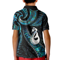 New Zealand Aotearoa Kid Polo Shirt Maori Manaia Paua Shell Glitter Turquoise LT05 - Polynesian Pride