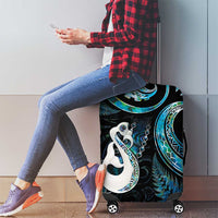New Zealand Aotearoa Luggage Cover Maori Manaia Paua Shell Glitter Turquoise LT05 - Polynesian Pride