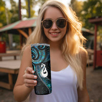 New Zealand Aotearoa Skinny Tumbler Maori Manaia Paua Shell Glitter Turquoise LT05 - Polynesian Pride