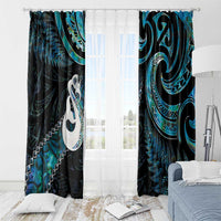 New Zealand Aotearoa Window Curtain Maori Manaia Paua Shell Glitter Turquoise