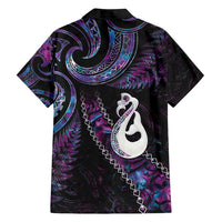 New Zealand Aotearoa Family Matching Off Shoulder Short Dress and Hawaiian Shirt Maori Manaia Paua Shell Glitter Purple LT05 - Polynesian Pride