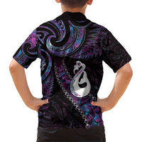 New Zealand Aotearoa Family Matching Puletasi and Hawaiian Shirt Maori Manaia Paua Shell Glitter Purple LT05 - Polynesian Pride