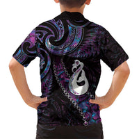 New Zealand Aotearoa Family Matching Short Sleeve Bodycon Dress and Hawaiian Shirt Maori Manaia Paua Shell Glitter Purple LT05 - Polynesian Pride