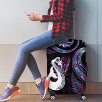 New Zealand Aotearoa Luggage Cover Maori Manaia Paua Shell Glitter Purple LT05 - Polynesian Pride