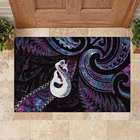 New Zealand Aotearoa Rubber Doormat Maori Manaia Paua Shell Glitter Purple
