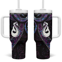 New Zealand Aotearoa Tumbler With Handle Maori Manaia Paua Shell Glitter Purple LT05 One Size: 40 oz Purple - Polynesian Pride
