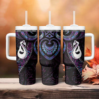 New Zealand Aotearoa Tumbler With Handle Maori Manaia Paua Shell Glitter Purple LT05 - Polynesian Pride