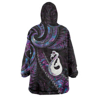 New Zealand Aotearoa Wearable Blanket Hoodie Maori Manaia Paua Shell Glitter Purple LT05 - Polynesian Pride