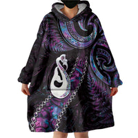 New Zealand Aotearoa Wearable Blanket Hoodie Maori Manaia Paua Shell Glitter Purple LT05 - Polynesian Pride