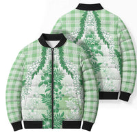 Aloha Hawaii Palaka Bomber Puffer Jacket Green Plumeria Lei - Polynesian Pride