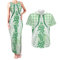 Aloha Hawaii Palaka Couples Matching Tank Maxi Dress and Hawaiian Shirt Green Plumeria Lei LT05 Green - Polynesian Pride