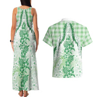 Aloha Hawaii Palaka Couples Matching Tank Maxi Dress and Hawaiian Shirt Green Plumeria Lei LT05 - Polynesian Pride