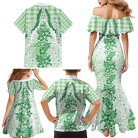 Aloha Hawaii Palaka Family Matching Mermaid Dress and Hawaiian Shirt Green Plumeria Lei LT05 - Polynesian Pride