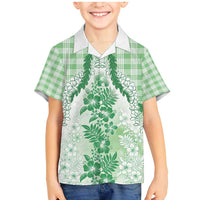 Aloha Hawaii Palaka Family Matching Mermaid Dress and Hawaiian Shirt Green Plumeria Lei LT05 Son's Shirt Green - Polynesian Pride