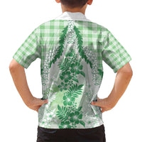 Aloha Hawaii Palaka Family Matching Off Shoulder Maxi Dress and Hawaiian Shirt Green Plumeria Lei - Polynesian Pride