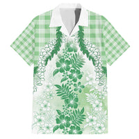 Aloha Hawaii Palaka Family Matching Off Shoulder Maxi Dress and Hawaiian Shirt Green Plumeria Lei - Polynesian Pride