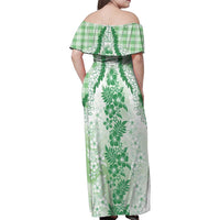 Aloha Hawaii Palaka Family Matching Off Shoulder Maxi Dress and Hawaiian Shirt Green Plumeria Lei LT05 - Polynesian Pride