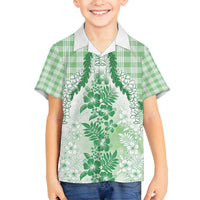 Aloha Hawaii Palaka Family Matching Puletasi and Hawaiian Shirt Green Plumeria Lei - Polynesian Pride