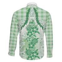 Aloha Hawaii Palaka Family Matching Short Sleeve Bodycon Dress and Hawaiian Shirt Green Plumeria Lei LT05 - Polynesian Pride