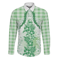Aloha Hawaii Palaka Family Matching Summer Maxi Dress and Hawaiian Shirt Green Plumeria Lei LT05 Dad's Shirt - Long Sleeve Green - Polynesian Pride