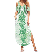 Aloha Hawaii Palaka Family Matching Summer Maxi Dress and Hawaiian Shirt Green Plumeria Lei LT05 Mom's Dress Green - Polynesian Pride