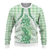Aloha Hawaii Palaka Ugly Christmas Sweater Green Plumeria Lei - Polynesian Pride