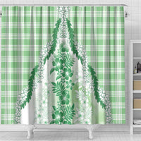 Aloha Hawaii Palaka Shower Curtain Green Plumeria Lei - Polynesian Pride