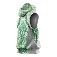 Aloha Hawaii Palaka Sleeveless Hoodie Green Plumeria Lei - Polynesian Pride