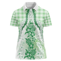 Aloha Hawaii Palaka Women Polo Shirt Green Plumeria Lei - Polynesian Pride