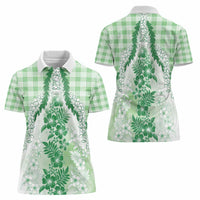 Aloha Hawaii Palaka Women Polo Shirt Green Plumeria Lei - Polynesian Pride