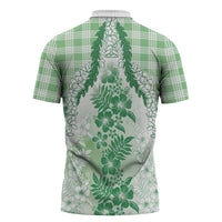 Aloha Hawaii Palaka Zipper Polo Shirt Green Plumeria Lei - Polynesian Pride