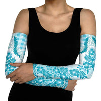 Aloha Hawaii Palaka Arm Sleeves Blue Plumeria Lei - Polynesian Pride