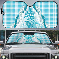 Aloha Hawaii Palaka Auto Sun Shade Blue Plumeria Lei - Polynesian Pride