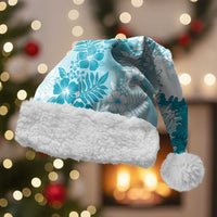 Aloha Hawaii Palaka Christmas Santa Hat Blue Plumeria Lei - Polynesian Pride