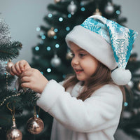 Aloha Hawaii Palaka Christmas Santa Hat Blue Plumeria Lei - Polynesian Pride