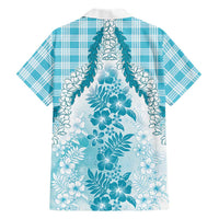 Aloha Hawaii Palaka Family Matching Long Sleeve Bodycon Dress and Hawaiian Shirt Blue Plumeria Lei LT05 - Polynesian Pride