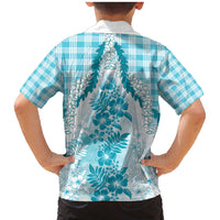 Aloha Hawaii Palaka Family Matching Mermaid Dress and Hawaiian Shirt Blue Plumeria Lei - Polynesian Pride