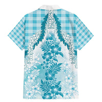 Aloha Hawaii Palaka Family Matching Mermaid Dress and Hawaiian Shirt Blue Plumeria Lei - Polynesian Pride