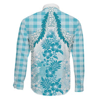 Aloha Hawaii Palaka Family Matching Off Shoulder Maxi Dress and Hawaiian Shirt Blue Plumeria Lei - Polynesian Pride