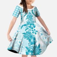 Aloha Hawaii Palaka Family Matching Puletasi and Hawaiian Shirt Blue Plumeria Lei - Polynesian Pride