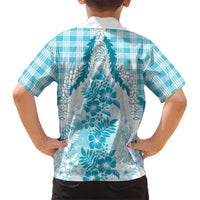 Aloha Hawaii Palaka Family Matching Tank Maxi Dress and Hawaiian Shirt Blue Plumeria Lei - Polynesian Pride