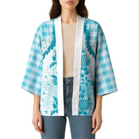 Aloha Hawaii Palaka Kimono Blue Plumeria Lei - Polynesian Pride