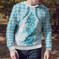 Aloha Hawaii Palaka Ugly Christmas Sweater Blue Plumeria Lei - Polynesian Pride