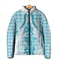 Aloha Hawaii Palaka Padded Jacket Blue Plumeria Lei - Polynesian Pride