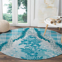 Aloha Hawaii Palaka Round Carpet Blue Plumeria Lei - Polynesian Pride