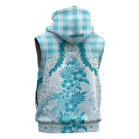 Aloha Hawaii Palaka Sleeveless Zip Hoodie Blue Plumeria Lei LT05