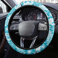 Aloha Hawaii Palaka Steering Wheel Cover Blue Plumeria Lei - Polynesian Pride