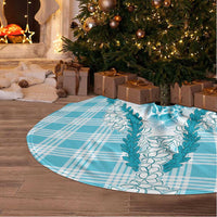 Aloha Hawaii Palaka Tree Skirt Blue Plumeria Lei - Polynesian Pride