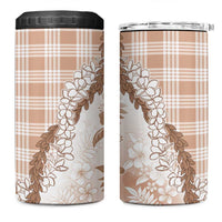 Aloha Hawaii Palaka 4 in 1 Can Cooler Tumbler Beige Plumeria Lei - Polynesian Pride