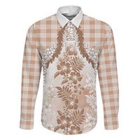Aloha Hawaii Palaka Family Matching Mermaid Dress and Hawaiian Shirt Beige Plumeria Lei LT05 Dad's Shirt - Long Sleeve Beige - Polynesian Pride